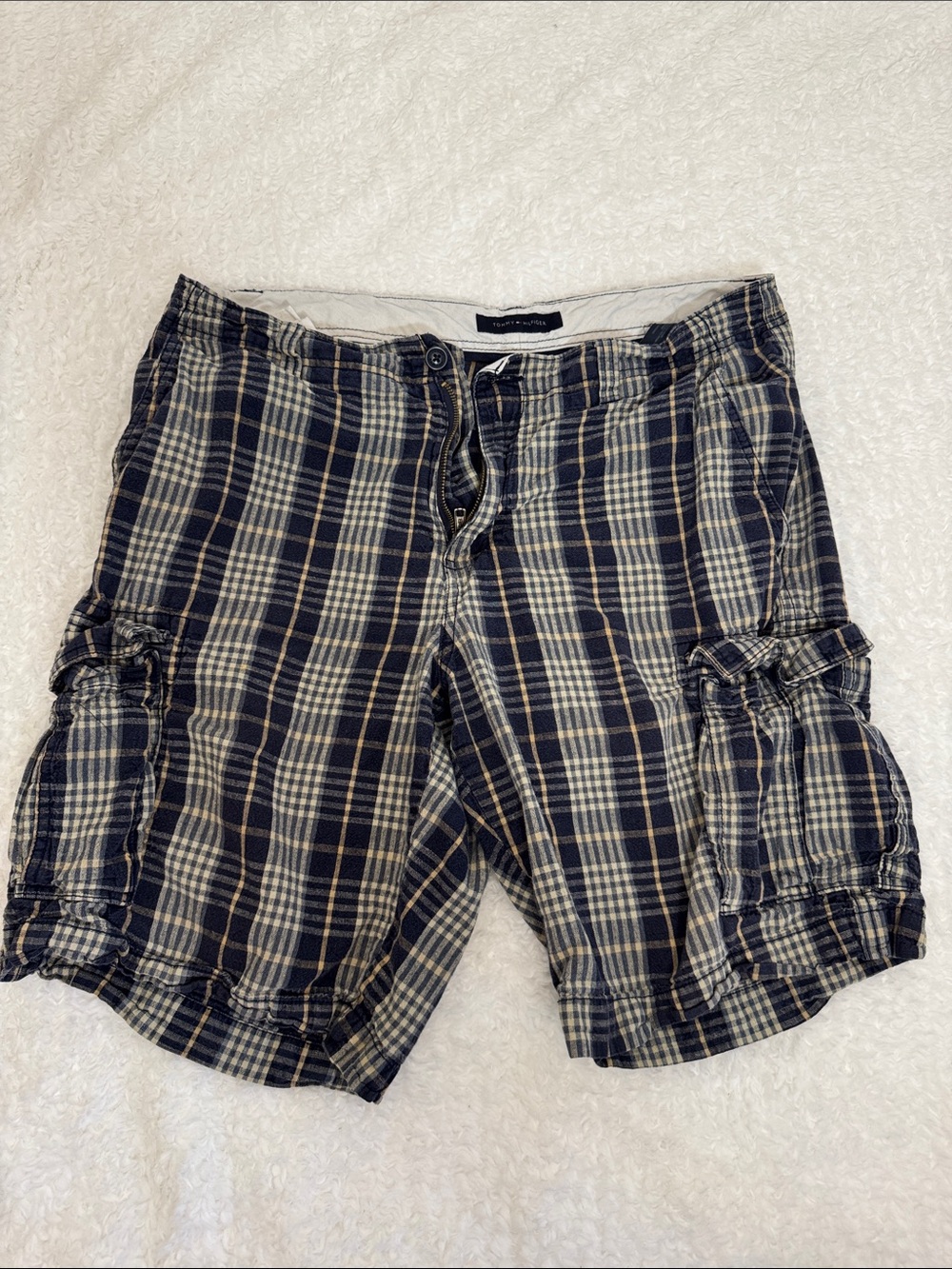 Tommy Hilfiger Plaid Cargo Shorts - Black and Cream
